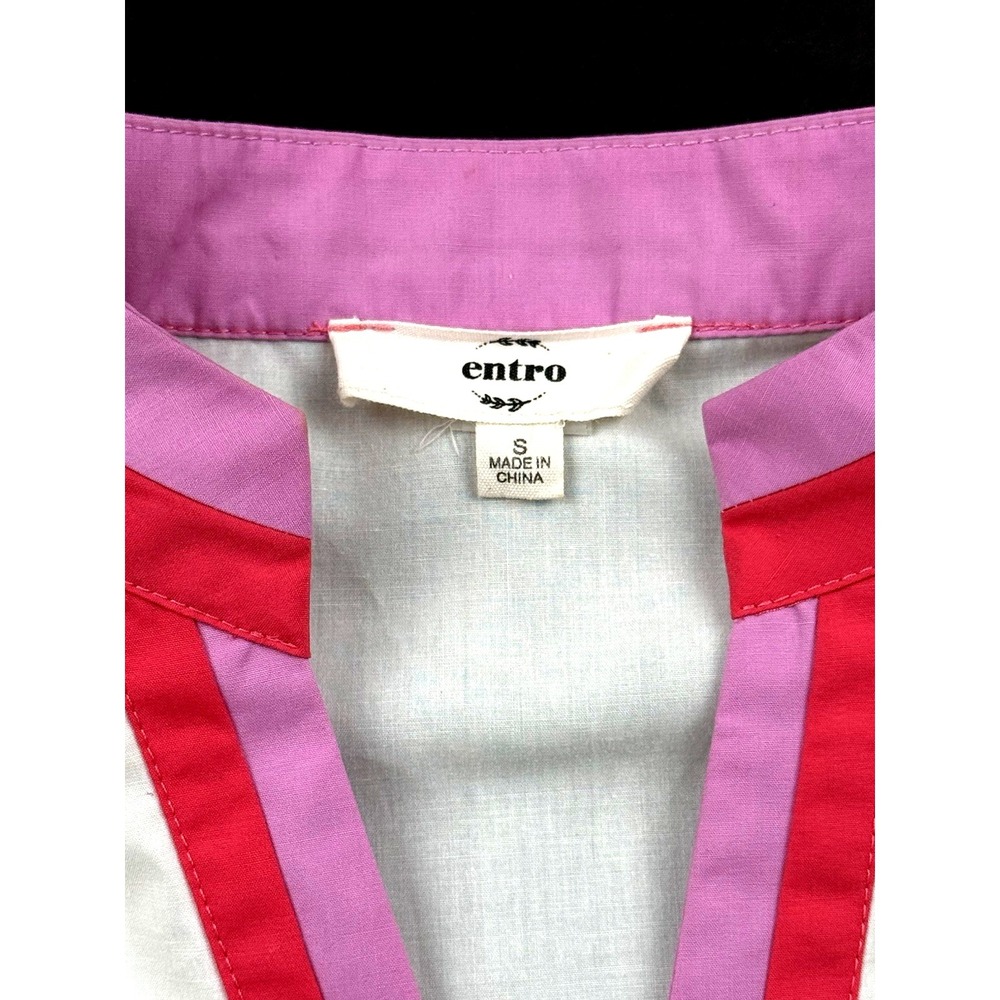 Entro Contrast Trim Top Women S 4 6 Short Puff Bubble Sleeve Pink Cream Purple - Picture 3 of 6